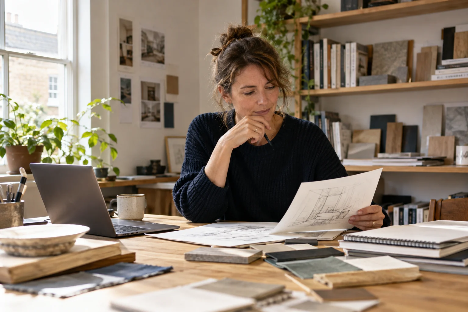 Self-employed designer at work in her studio